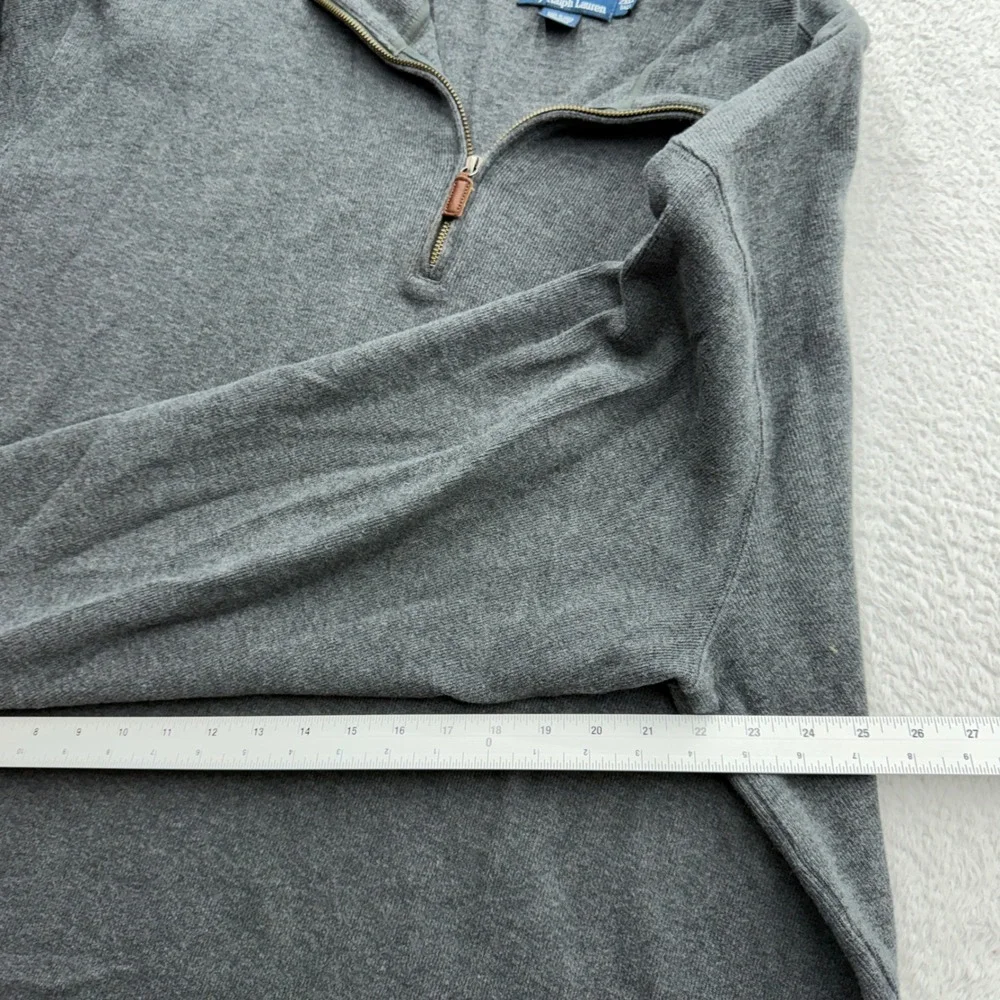 Polo Ralph Lauren Mens 2XLT Gray Cotton Quarter Zip Pullover Sweater Tall Logo